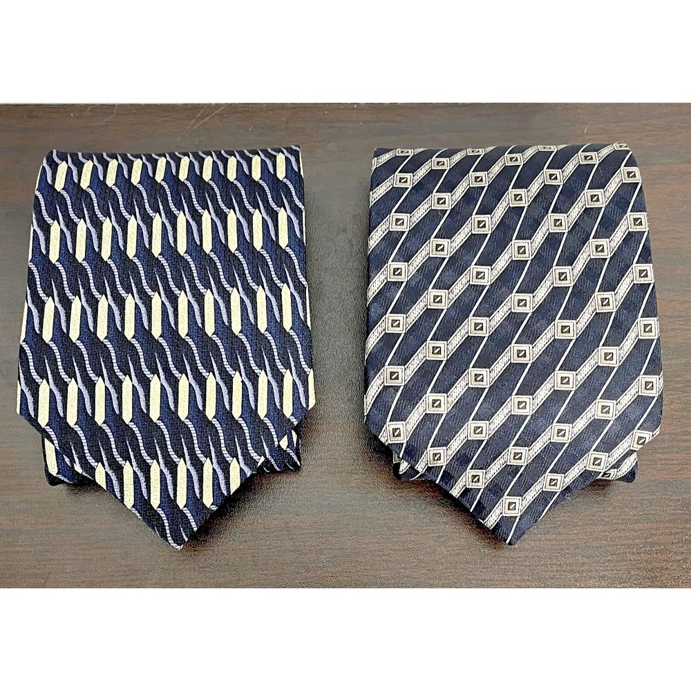 DONALD TRUMP Arrow Tie 100% Silk Blue‎ Black Geometric Print Lot of 2